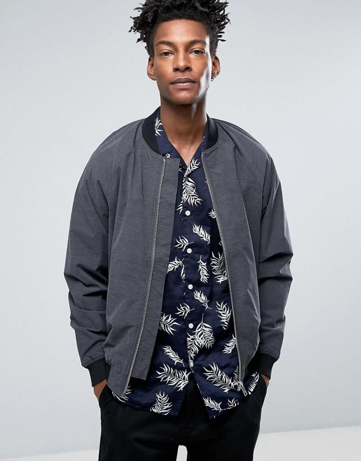 Minimum Starego Printed Bomber Jacket Slim Fit In Dark Gray - Gray