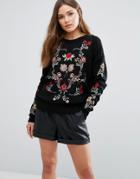 New Look Floral Embroidered Kniited Sweater - Black