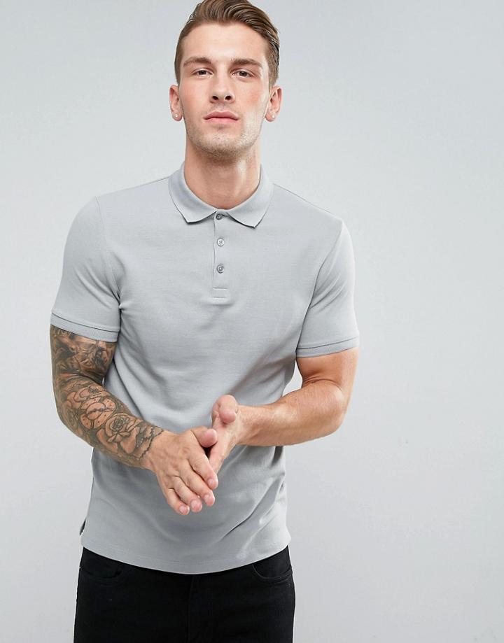 Asos Muscle Fit Pique Polo - Gray