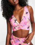 Asos Design Recycled Mix And Match Deep Band Ruched Bikini Top In Bold Floral Print-multi