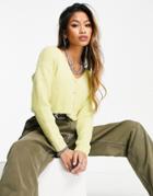 Bershka Button Down Fluffy Yarn Cardigan In Lime Green