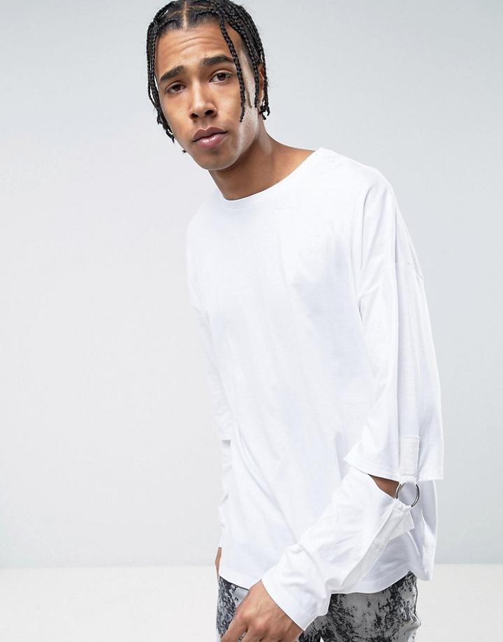 Asos Oversized Long Sleeve T-shirt With Metal Ring And Cut Out Detail - White