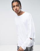Asos Oversized Long Sleeve T-shirt With Metal Ring And Cut Out Detail - White
