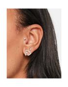 Designb London Open Heart Stud Earrings In Gold Pave