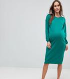 Asos Maternity Midi Dress With Crew Neck - Green