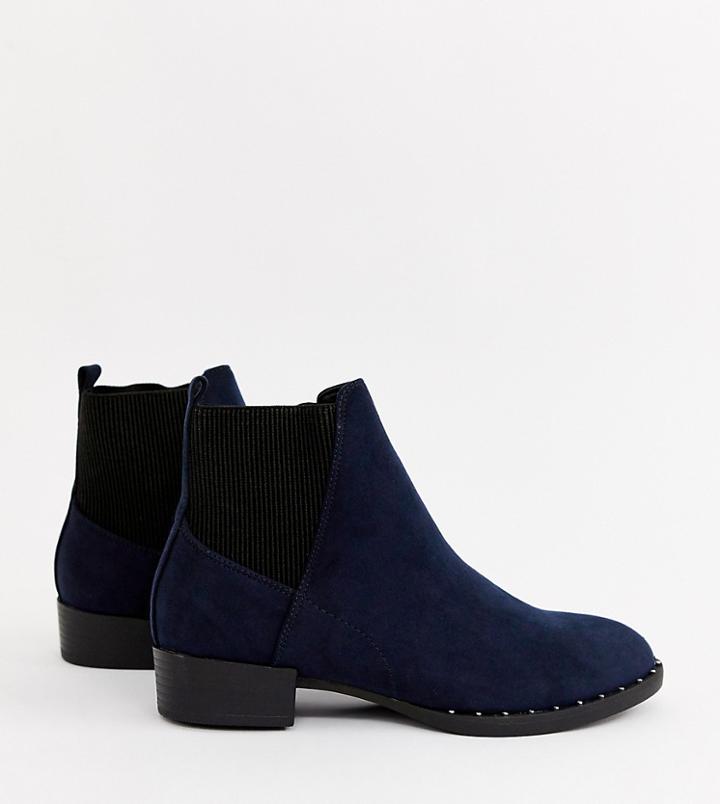 New Look Studded Flat Boot In Navy