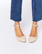 Daisy Street Nude Studded Ankle Strap Ballet Flat Shoes - Nude