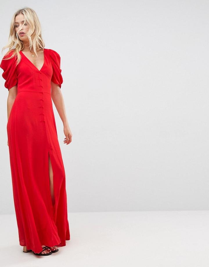 Asos Short Sleeve Button Through Maxi Dress - Red