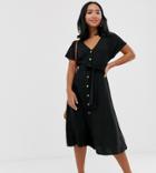 New Look Petite Button Down Midi Dress In Black - Black