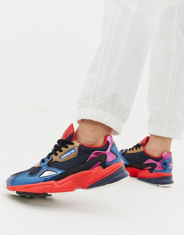 Adidas Originals White And Navy Falcon Sneakers - Navy
