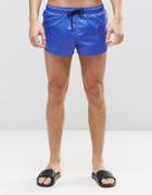 Asos Super Short Length Swim Shorts In Wet Look With Side Split - Blue