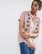 Asos X Lot Stock & Barrel Regular Fit Viscose Shirt With Spider Embroidery And Revere Collar - Pink