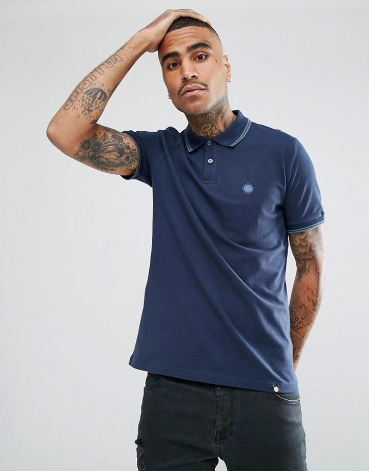 Pretty Green Short Sleeve Pique Tipped Polo Shirt In Navy - Navy