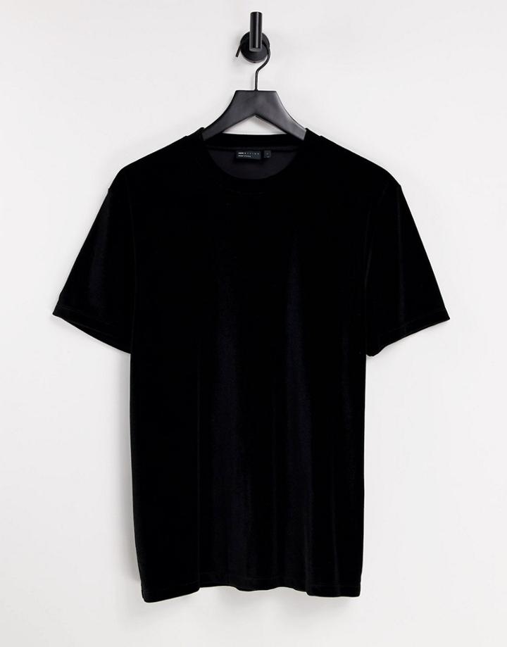 Asos Design T-shirt In Black Velour