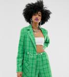 Collusion Soft Check Blazer With Bungee Cords - Green