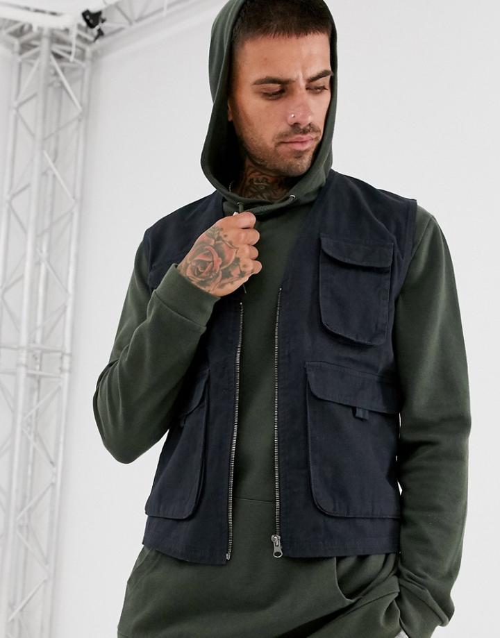 Brave Soul Utility Vest Suit Vest In Navy