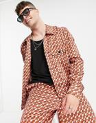 Asos Design Set Smart Trucker Jacket With Retro Geo Print In Rust-brown