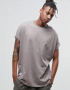 Asos Super Oversized T-shirt With Rolled Sleeve In Gray - Battleship Grey