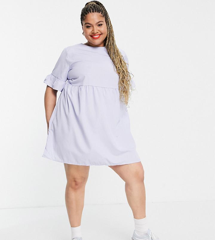 Lola May Plus Mini Smock Dress In Blue Stripe-blues