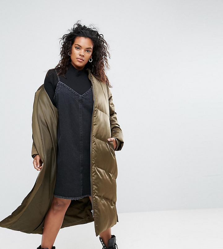 Asos Curve Longline Puffer Coat - Green