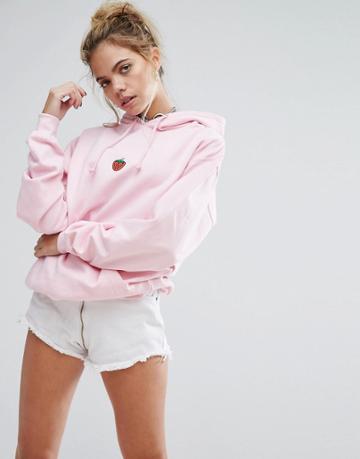 Adolescent Clothing Oversized Hoodie With Strawberry Embroidery - Pink
