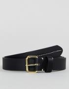 Asos Smart Slim Faux Leather Belt In Black With Contrast Stitch Detail - Black