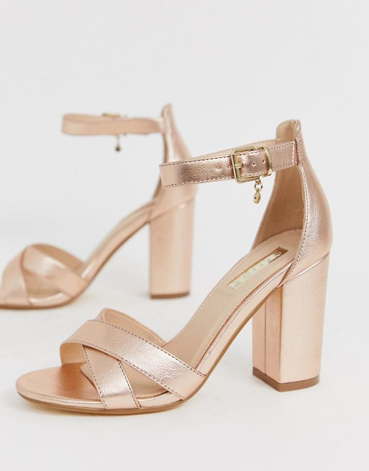 Office Holborn Cross Vamp Block Heel Sandals In Gold