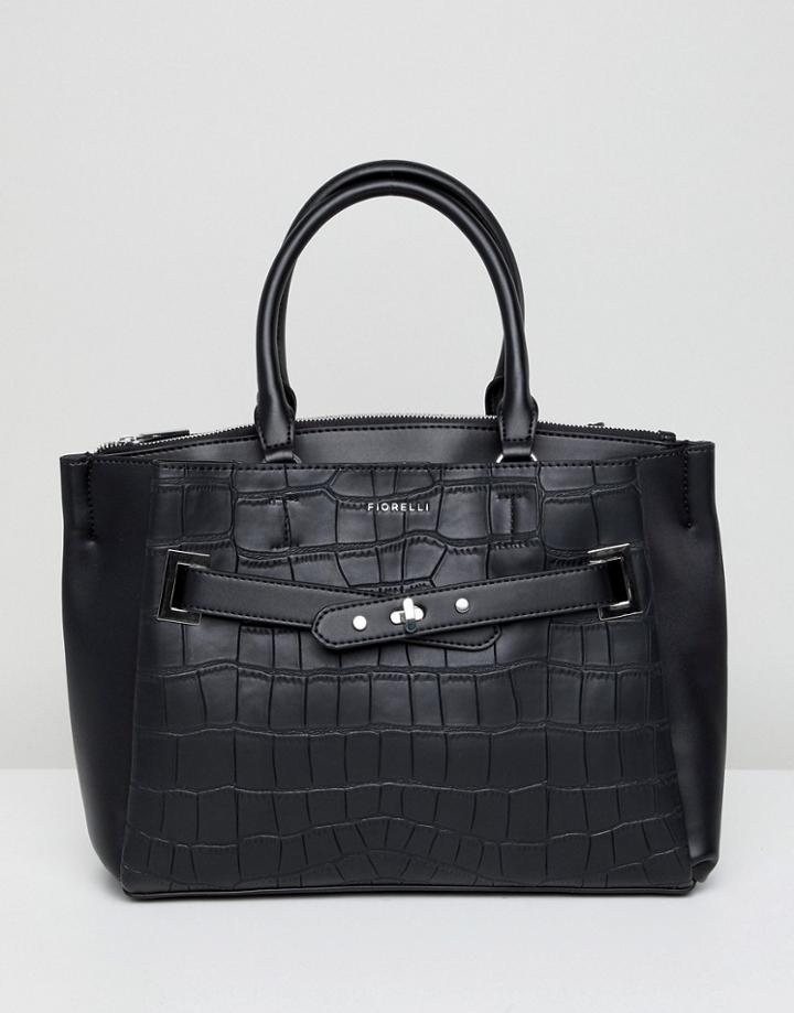 Fiorelli Alma Black Croc Buckle Front Tote Bag - Black