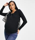 Cotton: On Maternity Basic Henley Long Sleeve Top In Black