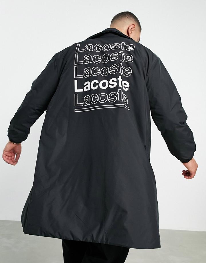 Lacoste Text Back Print Trench In Black