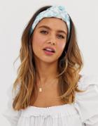 Asos Design Headband With Knot Front In Paisley Print In Blue - Blue