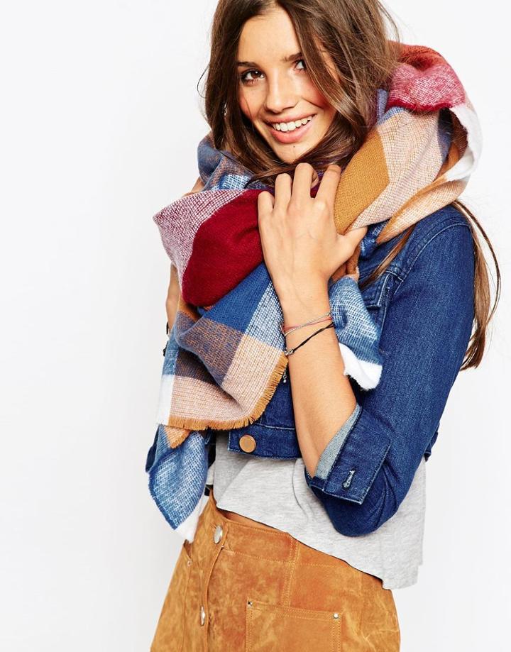 Asos Oversized Square Scarf In 70s Check - Multi