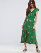 Asos Midi Tea Dress In Green Ditsy Floral - Multi