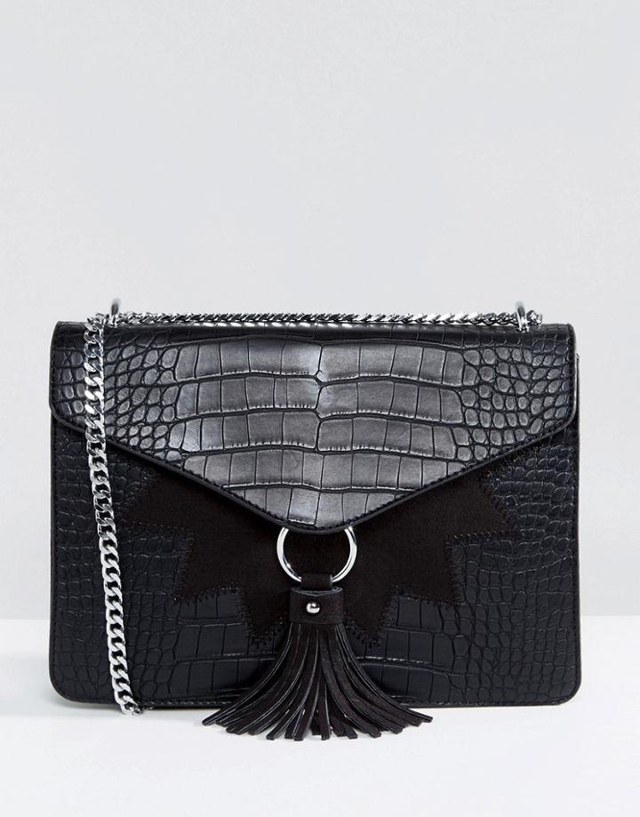 Skinnydip Black Fold Over Tassel Detail Shoulder Bag - Black