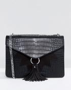 Skinnydip Black Fold Over Tassel Detail Shoulder Bag - Black