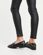 River Island Chain Fringe Flat Loafers In Black