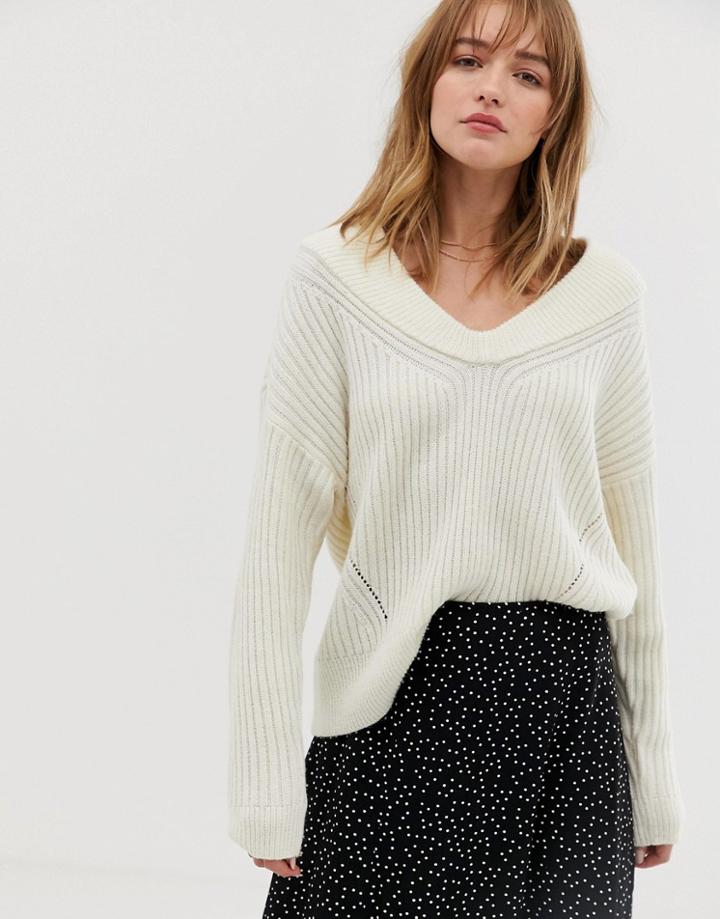 Jdy Chunky V Neck Sweater-white