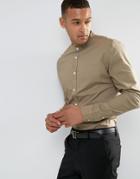 Threadbare Premium Cotton Grandad Slim Fit Shirt - Tan