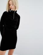 Moss Copenhagen Velvet Long Sleeve Dress With Zip Detail - Black