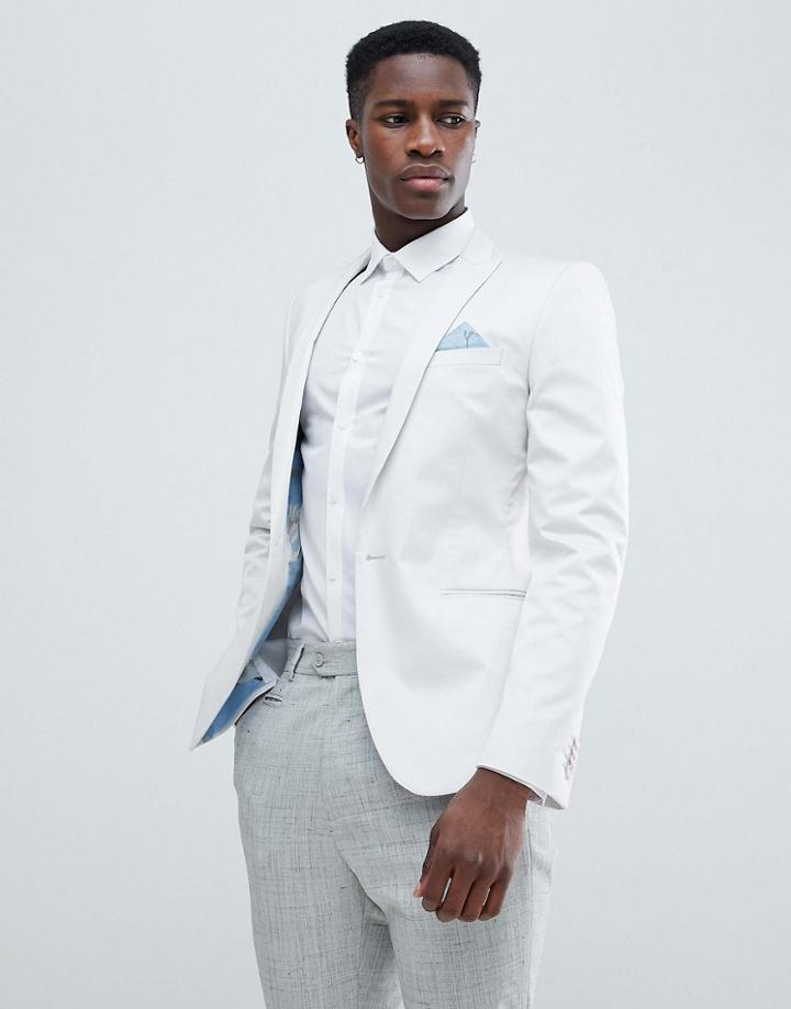Asos Design Super Skinny Blazer In Ice Gray Cotton Sateen - Gray