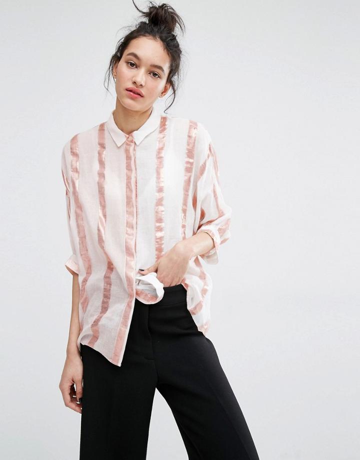 Essentiel Antwerp Mallih Pink Stripe Shirt - Cream