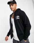 Jack & Jones Full Zip Logo Hoodie In Black