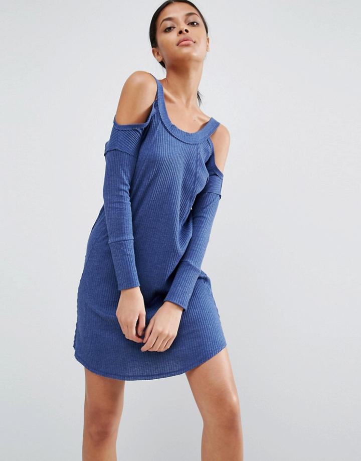 Asos Cold Shoulder Seam Detail Dress In New Rib - Navy