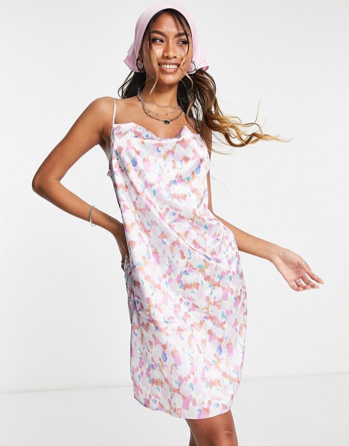 Vila Satin Mini Cami Dress In Multi Print