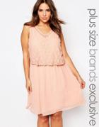 Junarose Sleeveless Dress With Lace Overlay - Pink