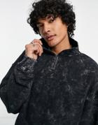 Liquor N Poker Oversized Half Zip Sweatshirt In Black Acid Wash