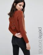 Missguided Petite Lace Up Back Boxy Sweater - Brown