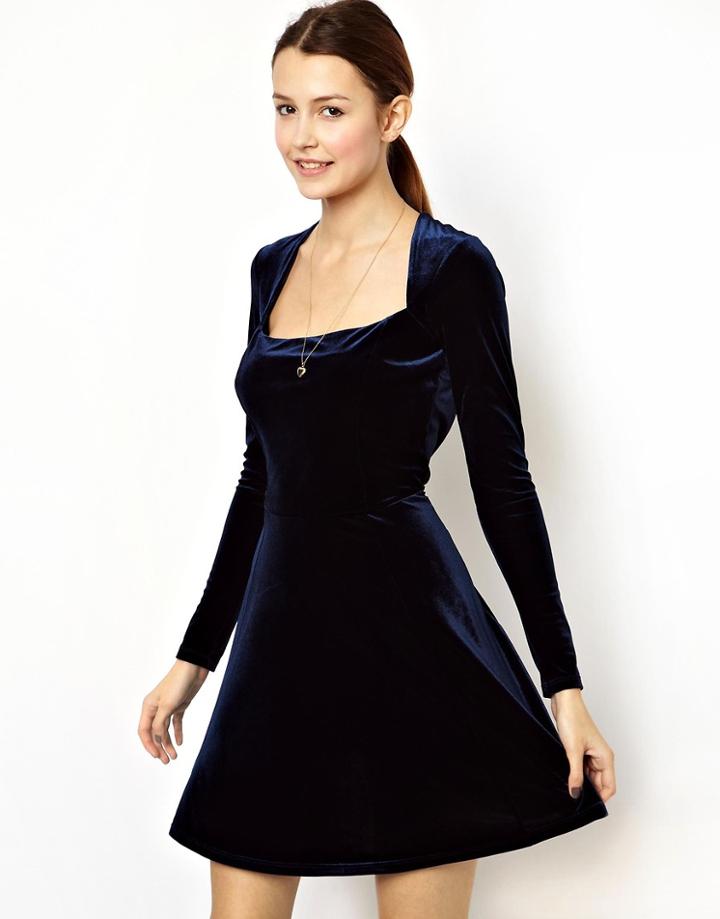 Asos Velvet Skater Dress - Red