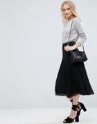 Asos Midi Skirt With Pleated Hem - Black