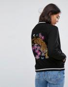 Brave Soul Bomber Jacket With Tiger Back - Black